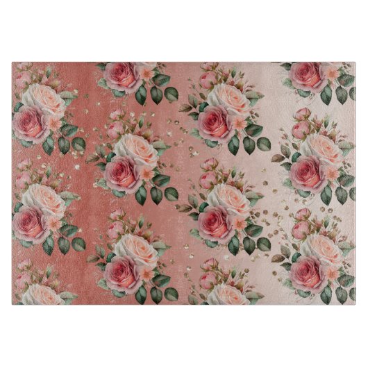 金ゴールド紙吹雪ピンクローゼスフローラ カッティングボード (正面)