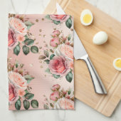 金ゴールド紙吹雪ピンクローゼスフローラ キッチンタオル (四つ折り)