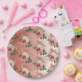 金ゴールド紙吹雪ピンクローゼスフローラ ペーパープレート (パーティー)