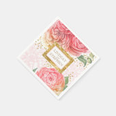 金ゴールド紙吹雪ピンクヴィンテージ結婚フローラ スタンダードカクテルナプキン (角)