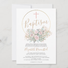 金ゴールド紙吹雪ピンク緑フローラ水彩洗礼 招待状