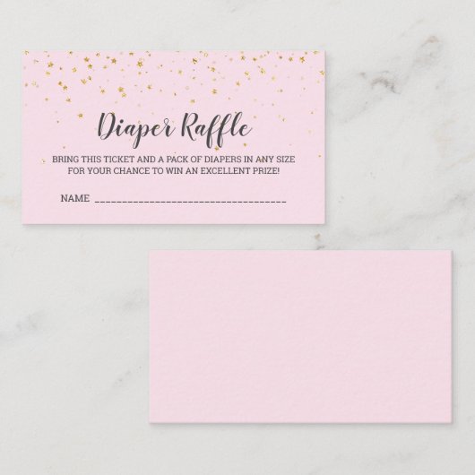 金ゴールド紙吹雪ピンク赤ちゃんシャワーおむつラッフル エンクロージャーカード (正面/裏面)