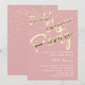 金ゴールド紙吹雪ブライダルシャワースクリプトピンクローズ 招待状 (正面/裏面)
