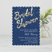 金ゴールド紙吹雪ブライダルシャワースクリプトブルーネイビー 招待状 (スタンド正面)