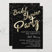 金ゴールド紙吹雪ブライダルシャワースクリプト白黒 招待状 (正面/裏面)