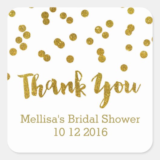 金ゴールド紙吹雪ブライダルシャワーメッセージカード スクエアシール (正面)