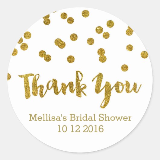金ゴールド紙吹雪ブライダルシャワーメッセージカード ラウンドシール (正面)