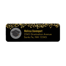 金ゴールド紙吹雪ブラックと卒業キャップ ラベル