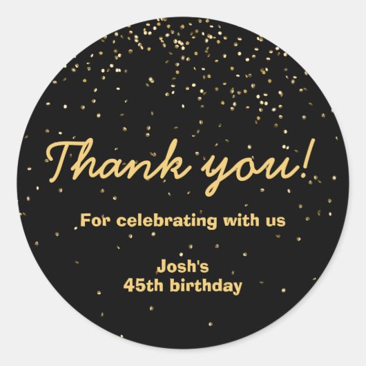金ゴールド紙吹雪ブラックサークル誕生日ありがとう ラウンドシール (正面)