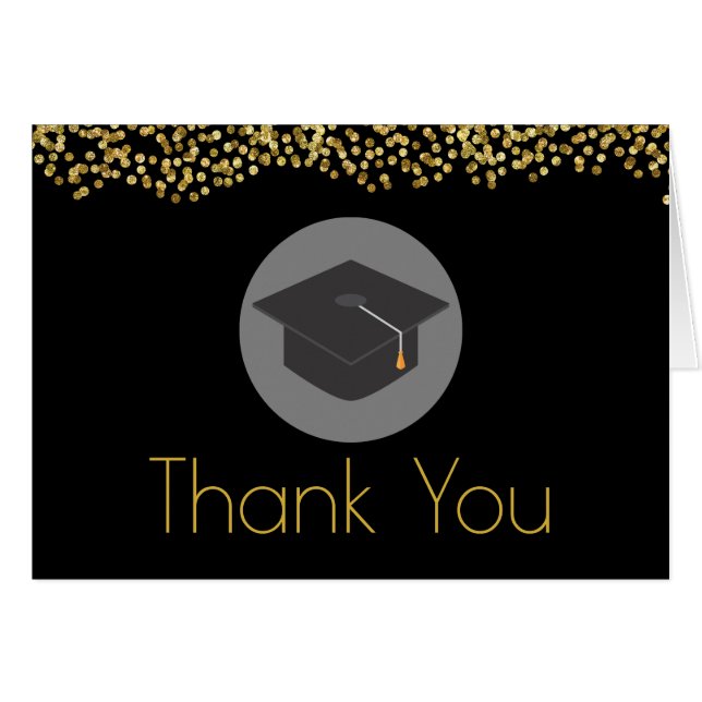 金ゴールド紙吹雪ブラック卒業キャップ付感謝してい (正面横)