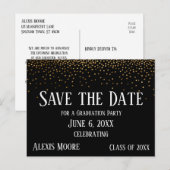 金ゴールド紙吹雪ブラック卒業パーティ日付の保存 ポストカード (正面/裏面)