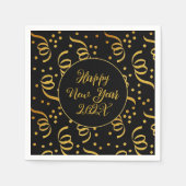金ゴールド紙吹雪ブラック新年 スタンダードカクテルナプキン (正面)