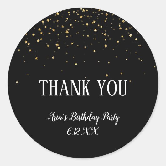 金ゴールド紙吹雪ブラック誕生日サンキューステッカー ラウンドシール (正面)