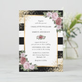 金ゴールド紙吹雪ブラック赤面ピンク結婚フローラ 招待状 (スタンド正面)