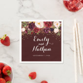 金ゴールド紙吹雪ブルゴーニュ結婚フローラのナプキン スタンダードカクテルナプキン (インサイチュ)