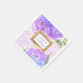 金ゴールド紙吹雪ブルーとパープルのヴィンテージフローラ スタンダードカクテルナプキン (角)