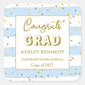 金ゴールド紙吹雪ブルーストライプズ卒業広場 スクエアシール (正面)