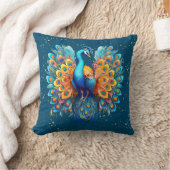 金ゴールド紙吹雪ブルーファンタジー孔雀 クッション (ブランケット)