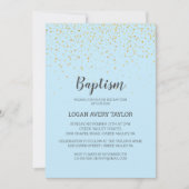 金ゴールド紙吹雪ブルー男の赤ちゃんバプテスマ 招待状 (正面)