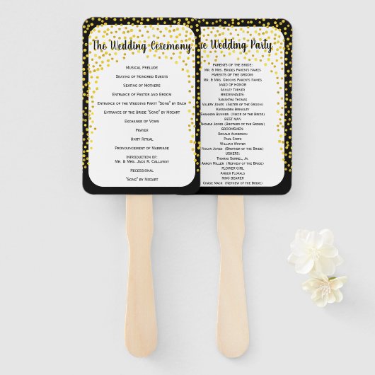 金ゴールド紙吹雪プログラムフカスタムァンの色が黒に表示 ハンドファン (正面&裏面)