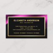 金ゴールド紙吹雪ホットピンク爪、 ネイルポーランドマニキュリスト 名刺 (裏面)