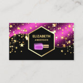 金ゴールド紙吹雪ホットピンク爪、 ネイルポーランドマニキュリスト 名刺 (正面)