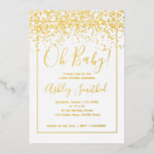 金ゴールド紙吹雪ホワイトタイポグラフィベビーシャワー 箔招待状 (正面)