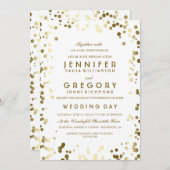 金ゴールド紙吹雪ホワイトモダン&エレガントな結婚式 招待状 (正面/裏面)