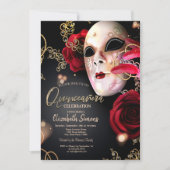 金ゴールド紙吹雪マスクレッドローズキンセアニラ 招待状 (正面)