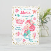 金ゴールド紙吹雪マーメイドシー誕生日招待状 招待状 (スタンド正面)