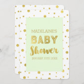 金ゴールド紙吹雪ミントグリーンベビーシャワー招待状 招待状 (正面/裏面)