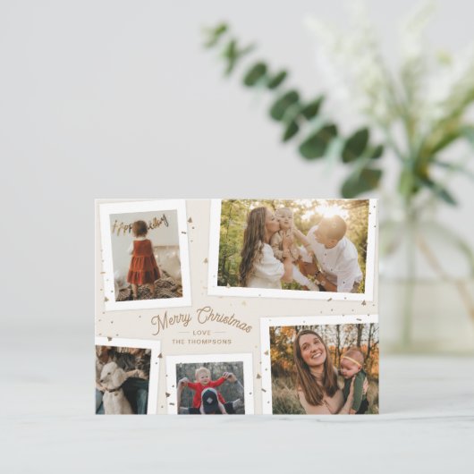 金ゴールド紙吹雪メモリークリスマス写真はがき シーズンポストカード (スタンド正面)