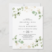 金ゴールド紙吹雪ユーカリカジュアル結婚葉 招待状 (正面)