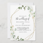 金ゴールド紙吹雪ユーカリ結婚の葉 招待状 (正面)