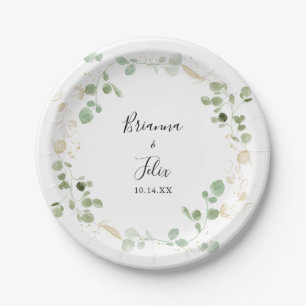 金ゴールド紙吹雪ユーカリ結婚プス葉ケーキ ペーパープレート