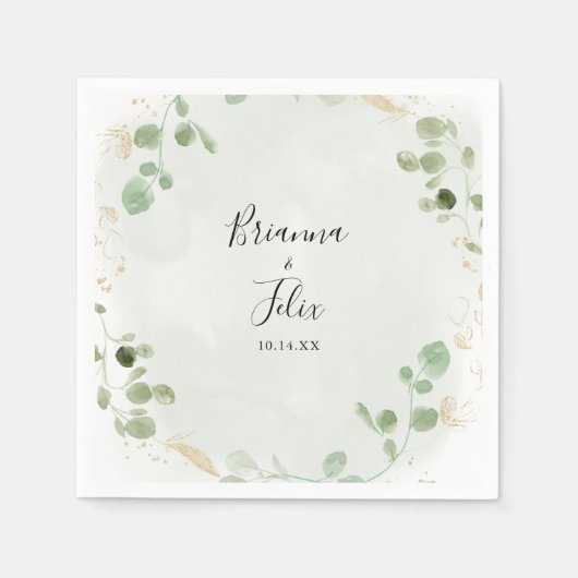 金ゴールド紙吹雪ユーカリ結婚属葉ナプキン スタンダードカクテルナプキン (正面)