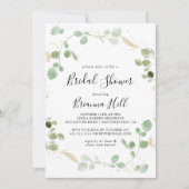 金ゴールド紙吹雪ユーカリ葉ブライダルシャワー 招待状 (正面)