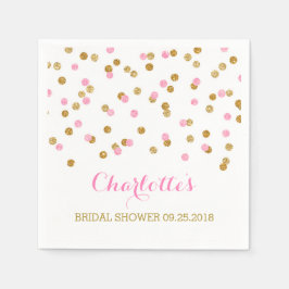 金ゴールド紙吹雪ライトピンクブライダルシャワー スタンダードカクテルナプキン