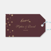 金ゴールド紙吹雪ラブブルグンディ結婚ズ ギフトタグ (正面(横))