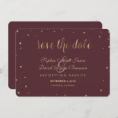 金ゴールド紙吹雪ラブブルゴーニュ結婚式の日付を保存 セーブザデート (正面/裏面)