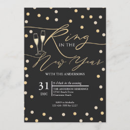 金ゴールド紙吹雪リングや輪の新年パーティー 招待状