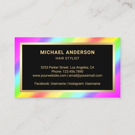 金ゴールド紙吹雪レインボーレザーブレード美容師 名刺 (裏面)