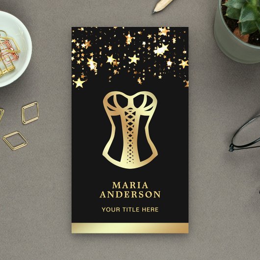 金ゴールド紙吹雪レースコルセットブライダルランジェリーブティック 名刺