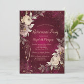 金ゴールド紙吹雪ワイングラス赤面バラ退職 招待状 (スタンド正面)