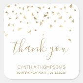 金ゴールド紙吹雪三角形60誕生日ありがとう スクエアシール (正面)