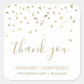 金ゴールド紙吹雪三角形70誕生日ありがとう スクエアシール (正面)