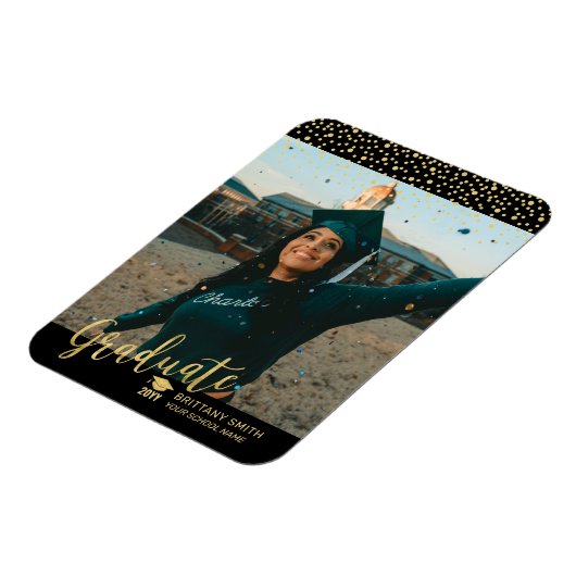 金ゴールド紙吹雪写真の卒業発表 マグネット (左側)