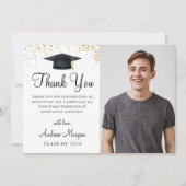 金ゴールド紙吹雪卒業キャップの卒業写真 サンキューカード (正面)