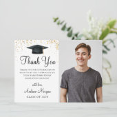 金ゴールド紙吹雪卒業キャップの卒業写真 サンキューカード (スタンド正面)