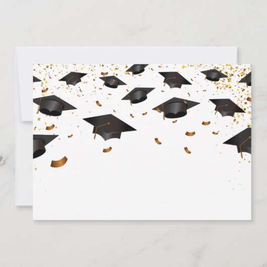 金ゴールド紙吹雪卒業キャップの卒業写真 招待状 (裏面)